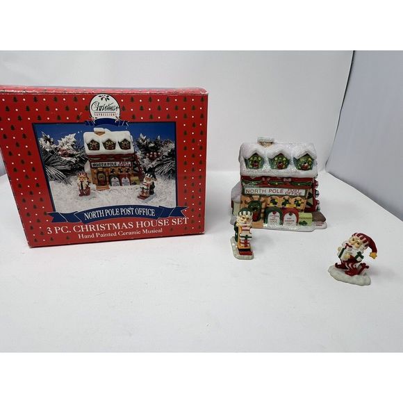 Christmas Expressions Hand Painted Ceramic Musical Village House Set Of THREE - Picture 12 of 16